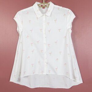 SAKS FIFTH AVENUE Women Lightweight 100% Cotton Blouse Multicolor Flamingo XS